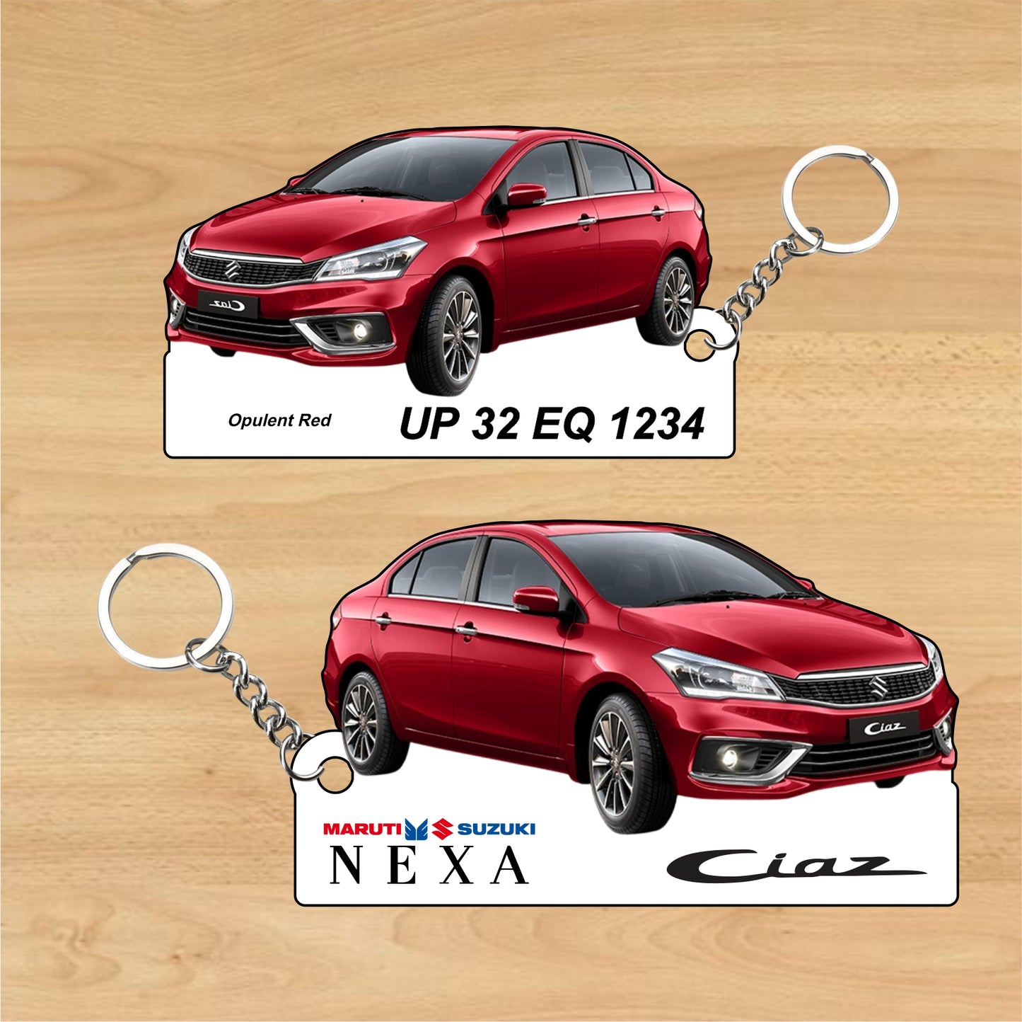 Ciaz - Personalized Maruti Suzuki Nexa Keychain - Wood, Acrylic, Metal Printed