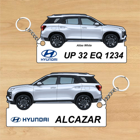Alcazar - Personalized Hyundai Car Keychain - Wood, Acrylic, Metal Printed