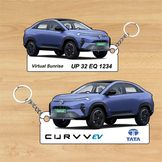 Curvv.ev - Personalized Tata (Electric) Keychain - Wood, Acrylic, Metal Printed