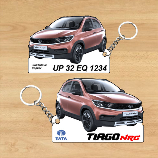 Tiago NRG - Personalized Tata Car Keychain - Wood, Acrylic, Metal Printed