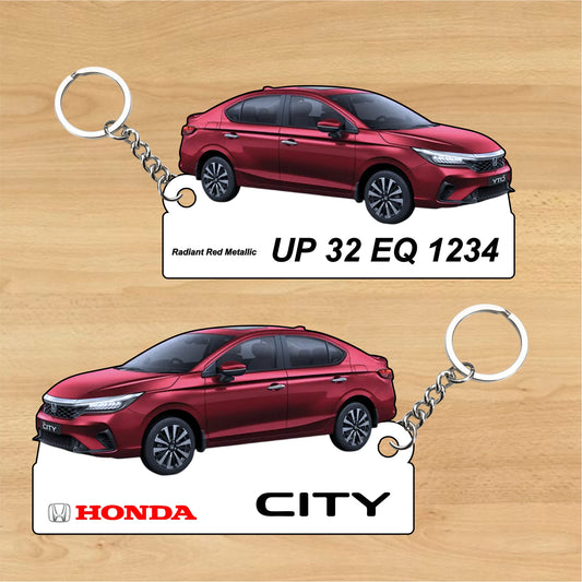 City 5th Gen - Personalized Honda Car Keychain - Wood, Acrylic, Metal Printed