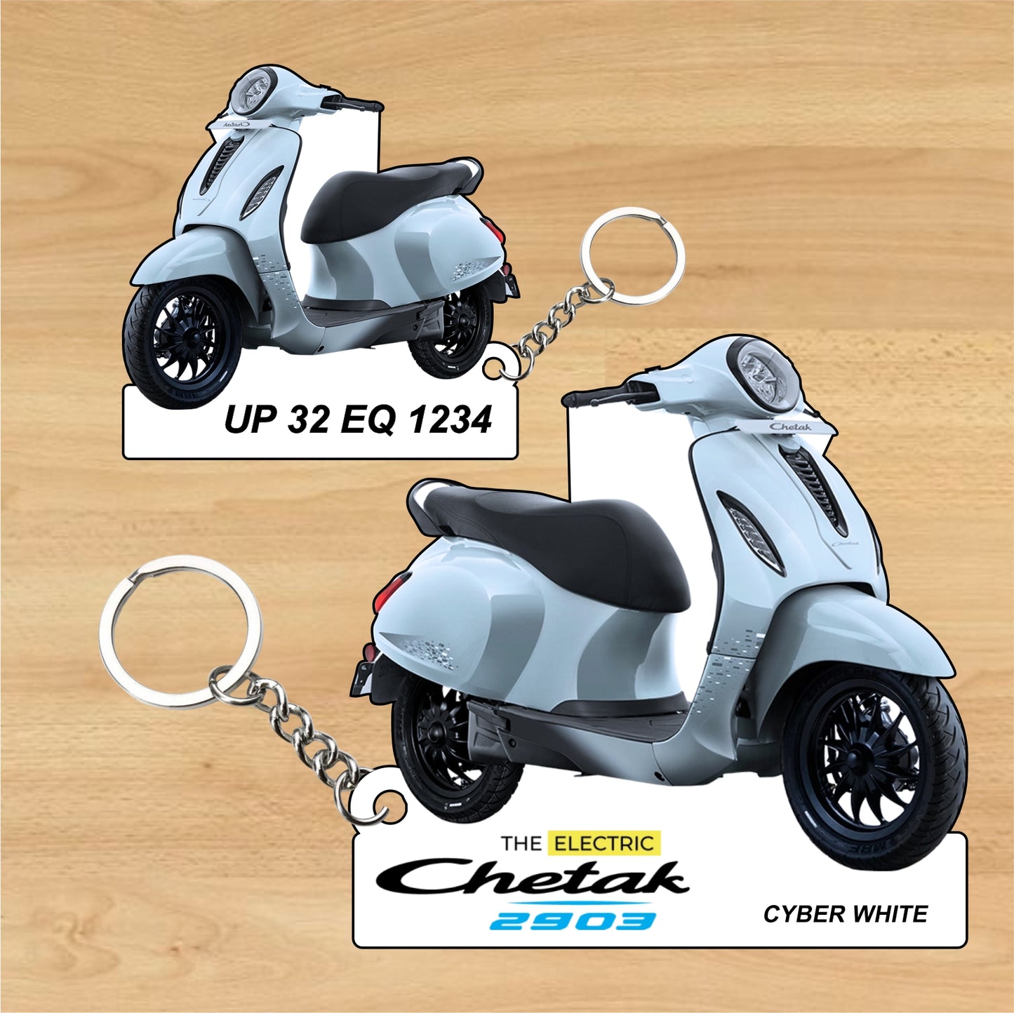 CHETAK 2903 - Personalized Bajaj Scooter Keychain - Wood, Acrylic, Metal Printed