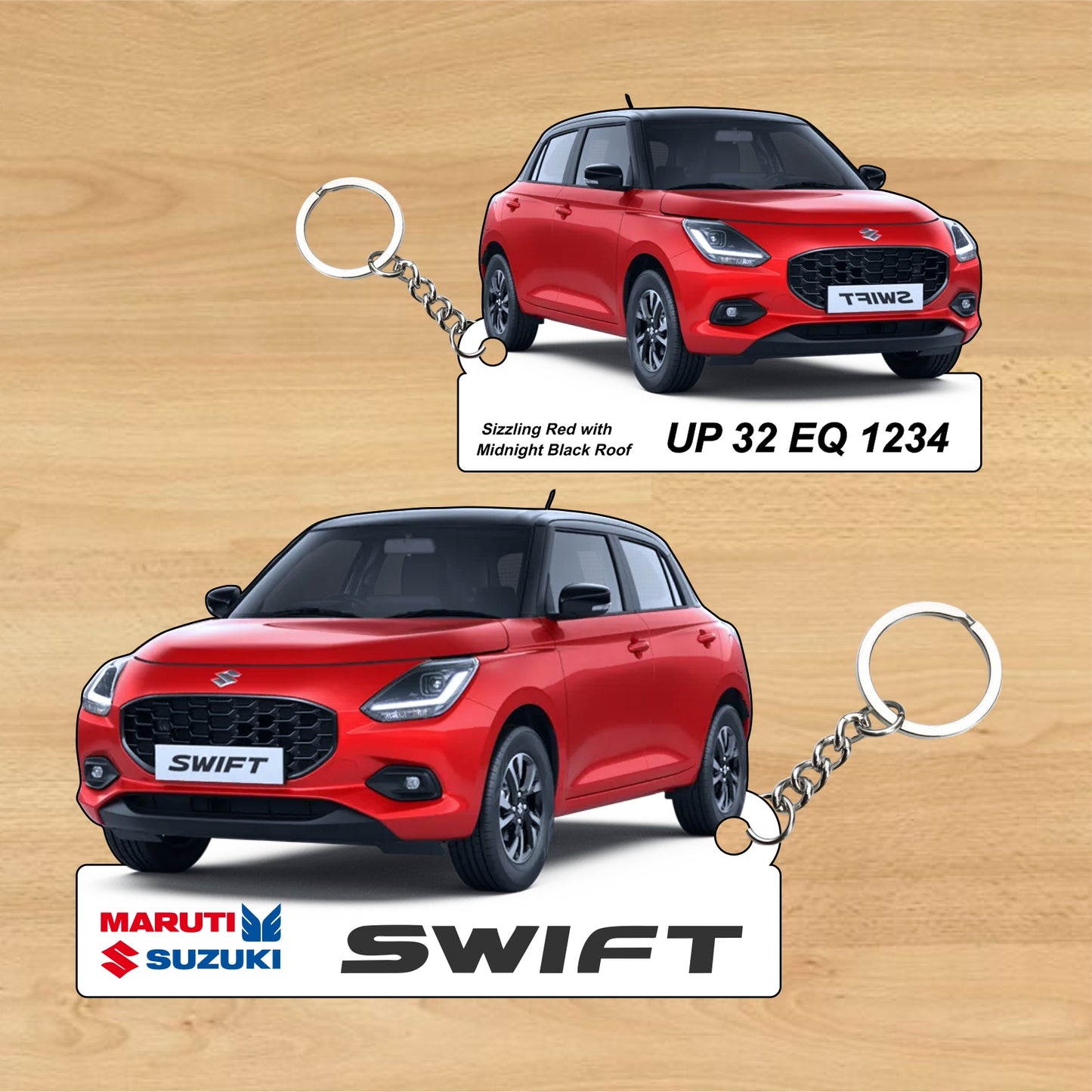 Swift - Personalized Maruti Suzuki Keychain - Wood, Acrylic, Metal Printed