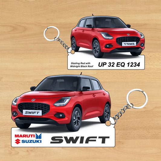 Swift - Personalized  Maruti Suzuki Keychain - Wood, Acrylic, Metal Printed