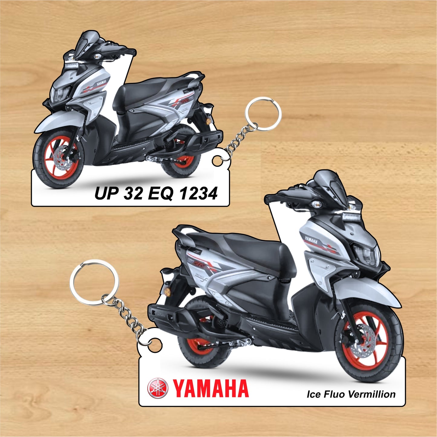 RayZR Street Rally 125 Fi - Personalized Yamaha Keychain - Wood, Acrylic, Metal Printed