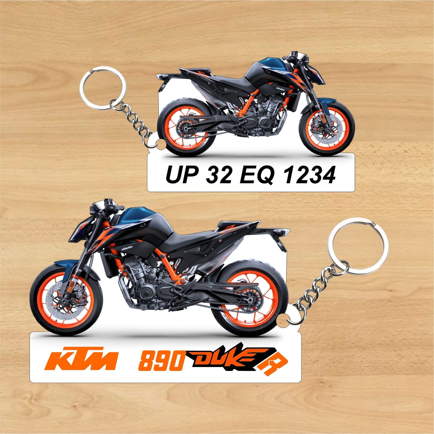 KTM 890 DUKE R - Personalized KTM Keychain - Wood, Acrylic, Metal Printed