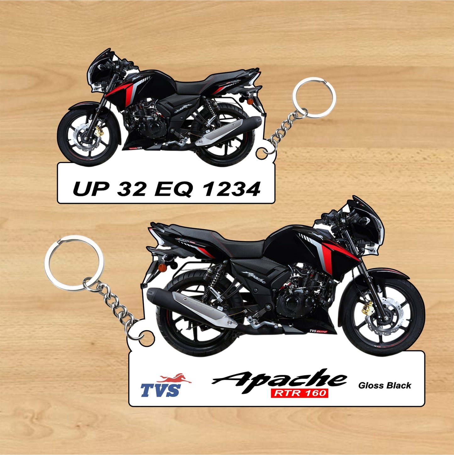 Apache RTR 160 - Personalized TVS Keychain - Wood, Acrylic, Metal Printed