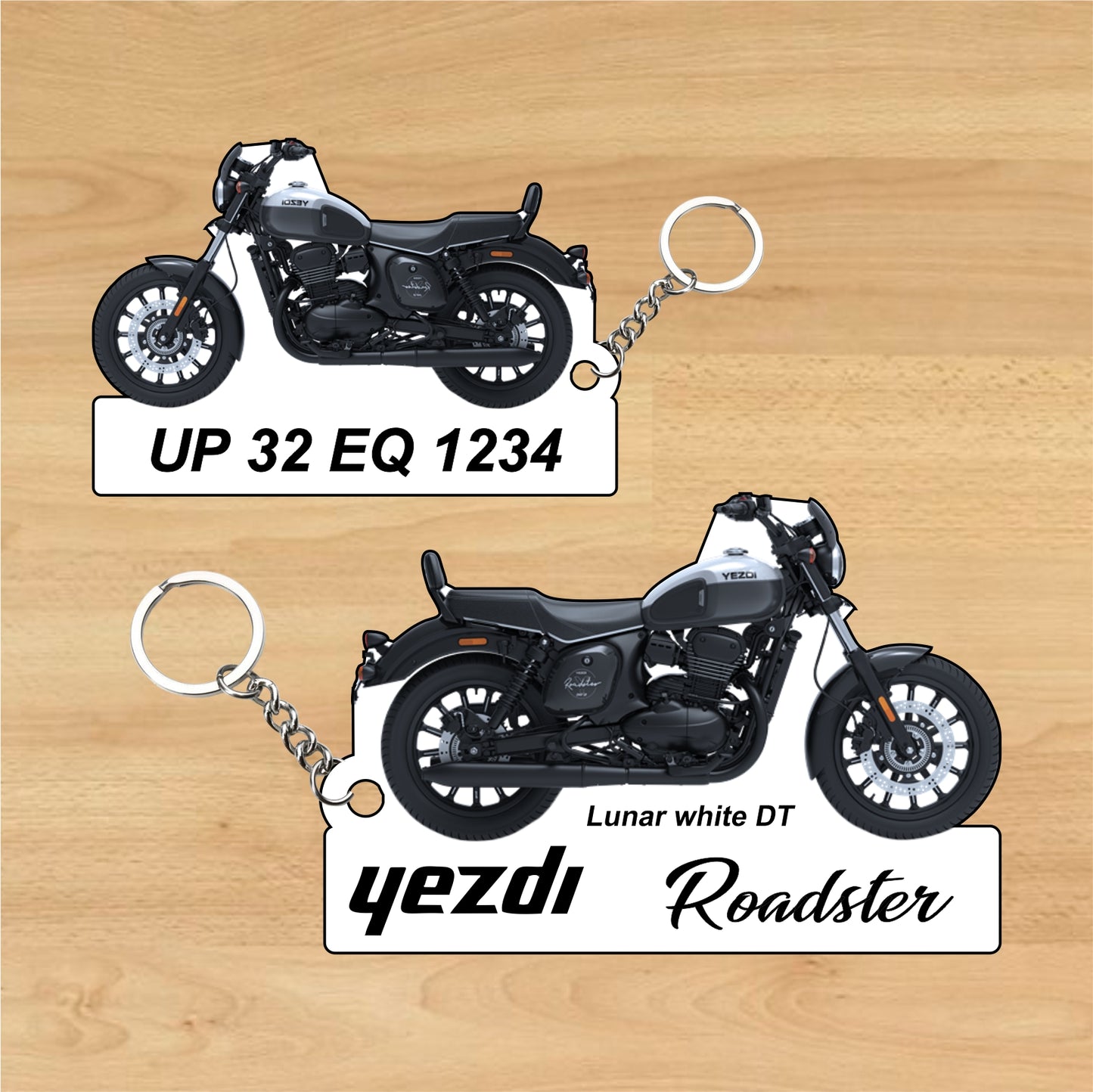 Yezdi Roadster - Personalized Jawa Keychain - Wood, Acrylic, Metal Printed