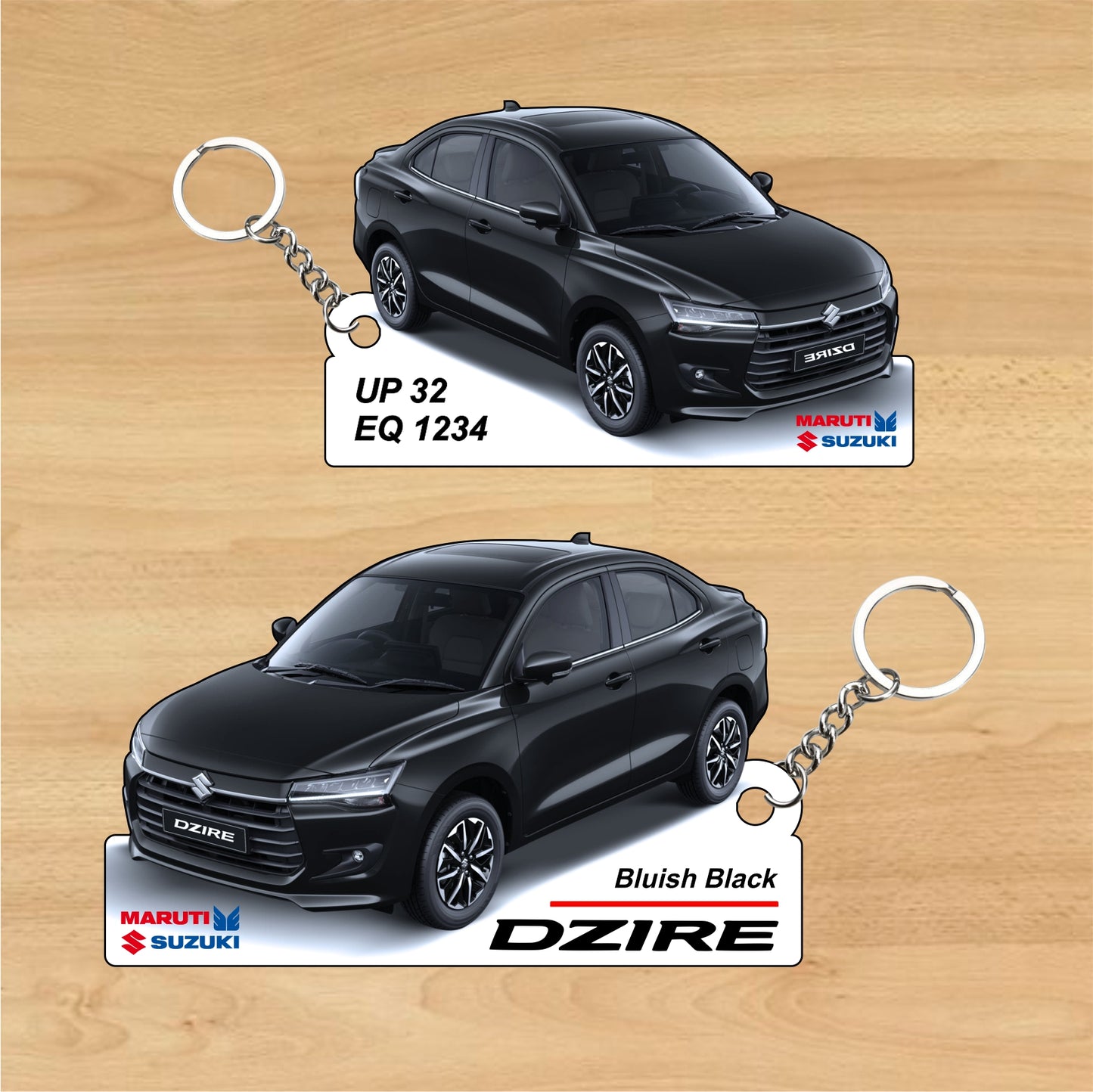 Dzire (2024) - Personalized Maruti Suzuki Keychain - Wood, Acrylic, Metal Printed