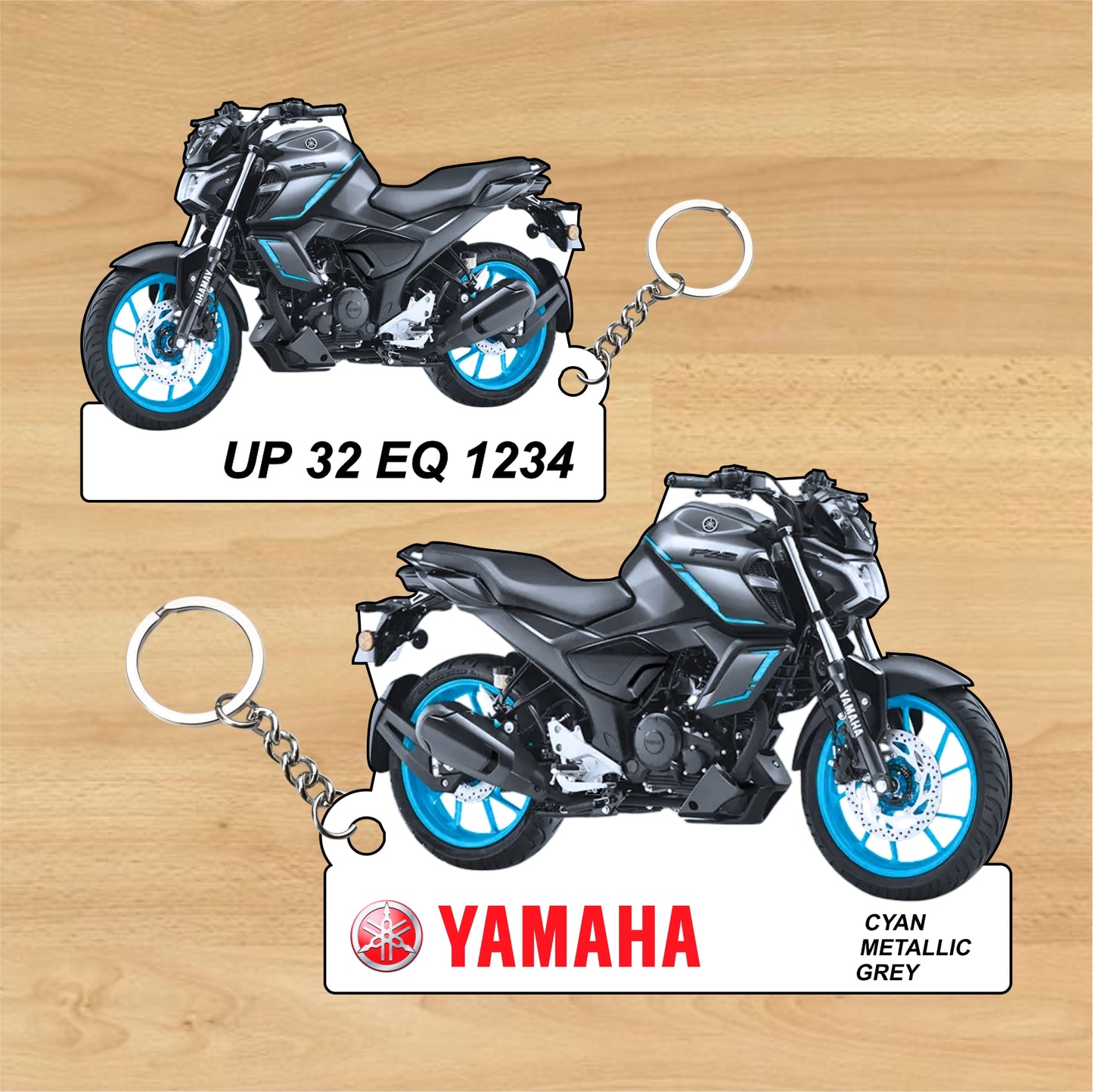 FZ-S Fi Hybrid - Personalized Yamaha Keychain - Wood, Acrylic, Metal Printed