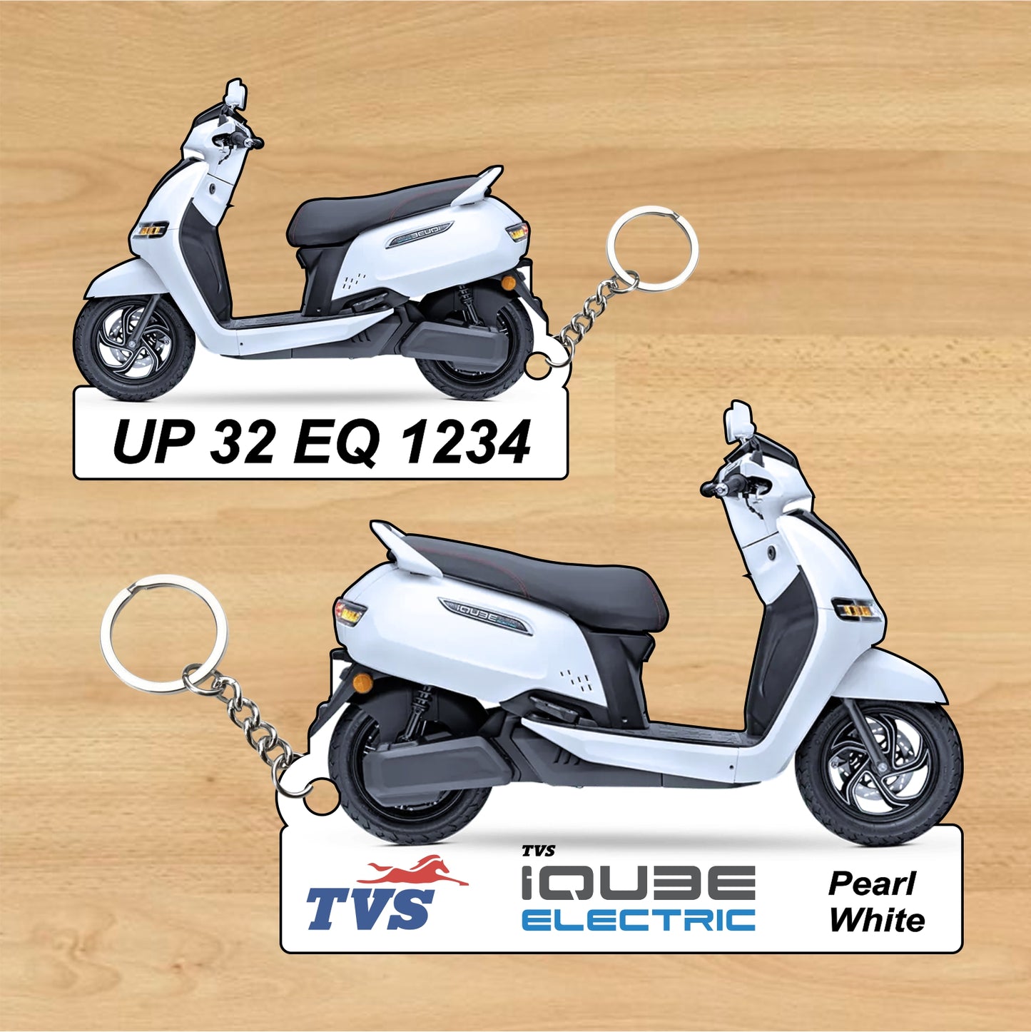TVS iQube Electric - Personalized TVS Keychain - Wood, Acrylic, Metal Printed