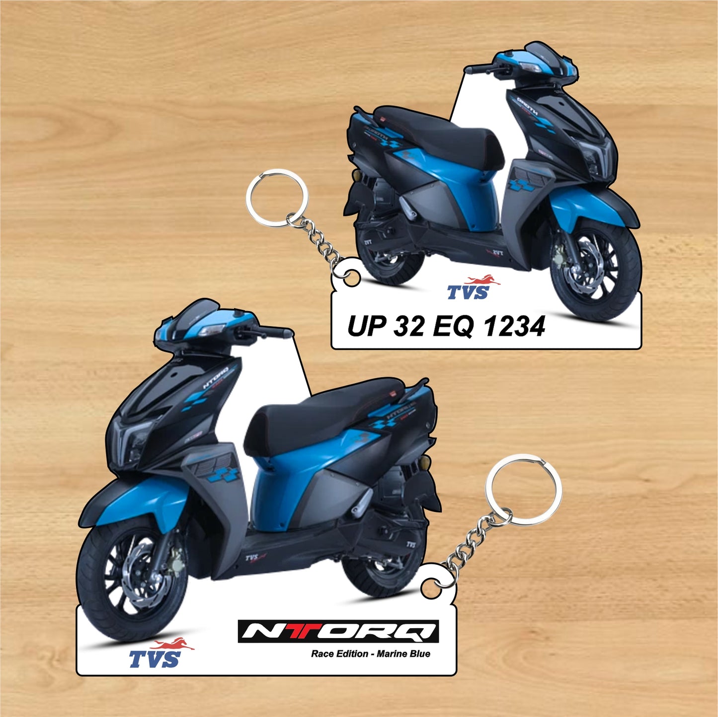 TVS Ntorq - Personalized TVS Keychain - Wood, Acrylic, Metal Printed