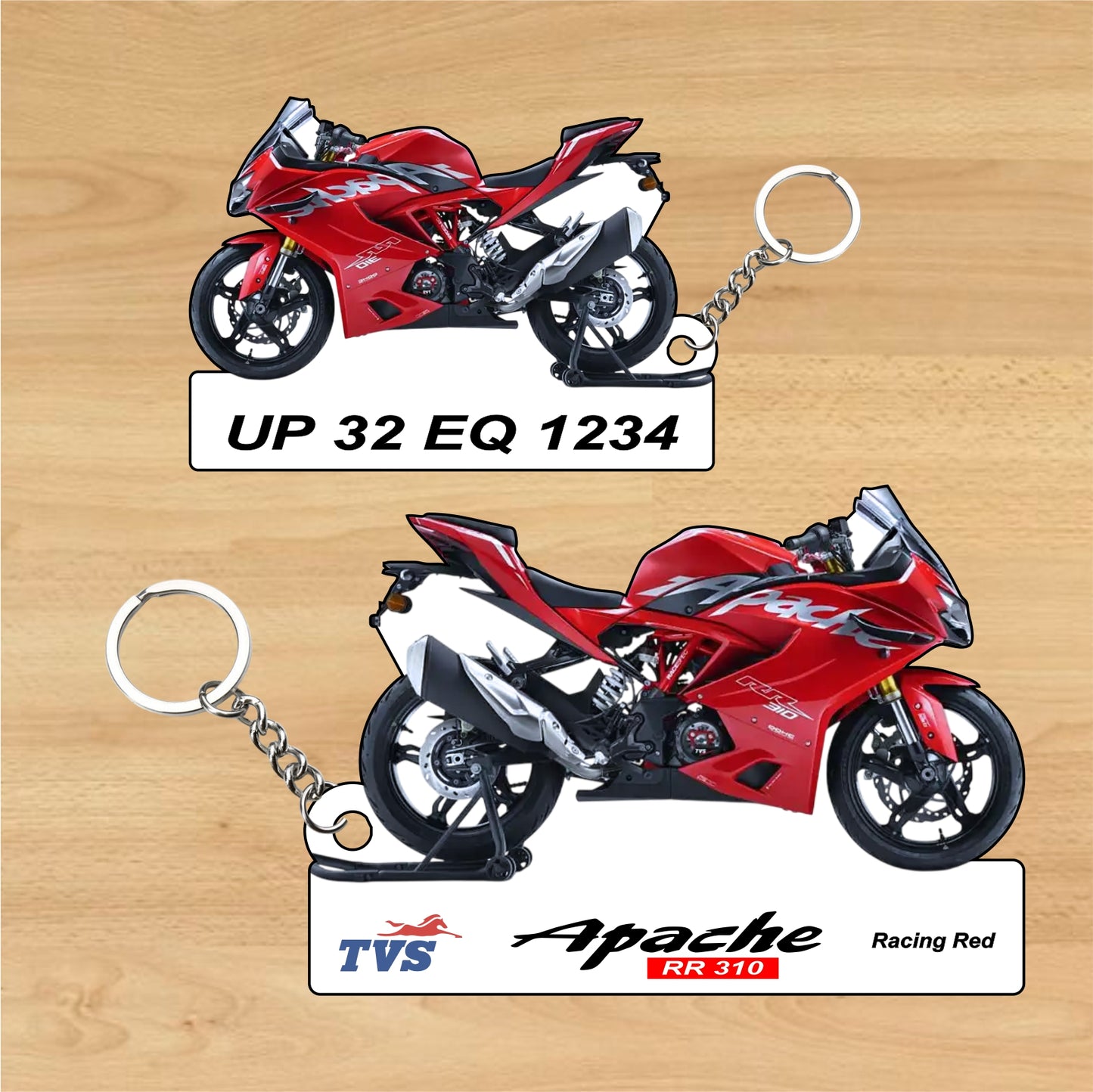 Apache RR 310 - Personalized TVS Keychain - Wood, Acrylic, Metal Printed