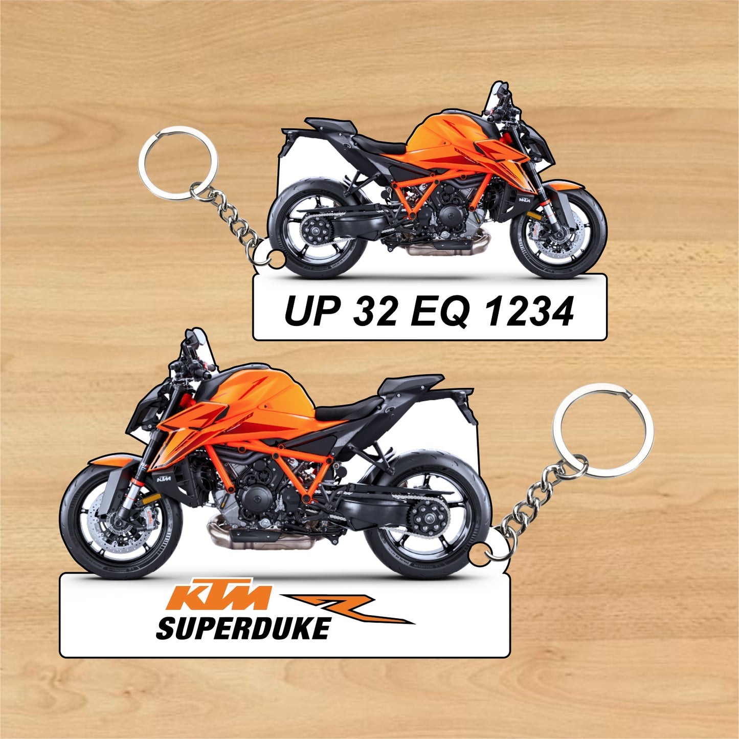 KTM 1390 SUPER DUKE R - Personalized KTM Keychain - Wood, Acrylic, Metal Printed