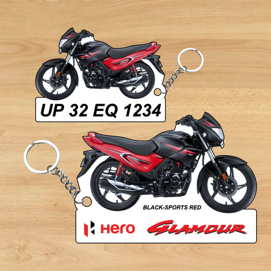Hero Glamour 125cc - Personalized Hero Keychain - Wood, Acrylic, Metal Printed