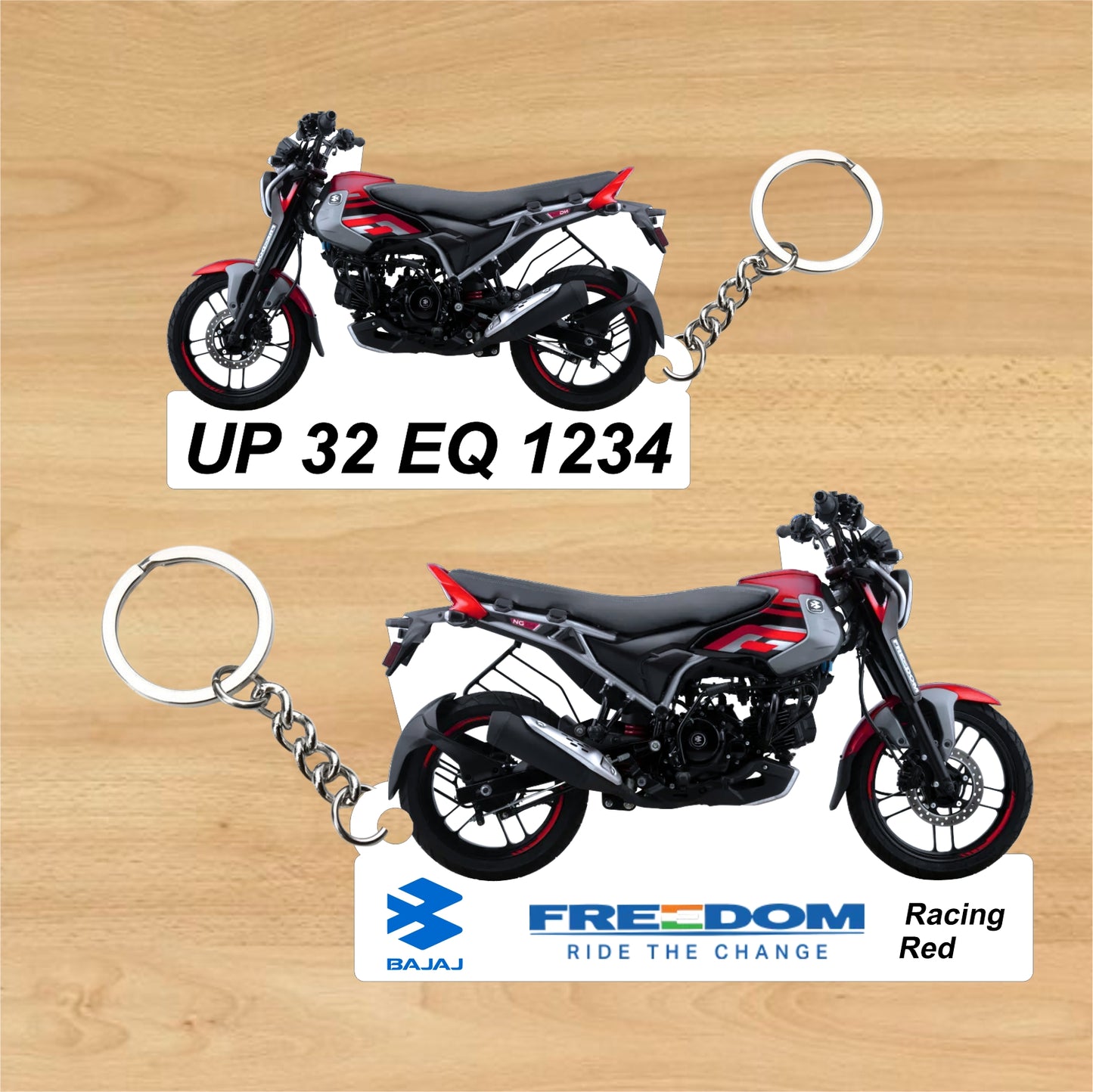 Freedom 125cc - Personalized Bajaj Keychain - Wood, Acrylic, Metal Printed