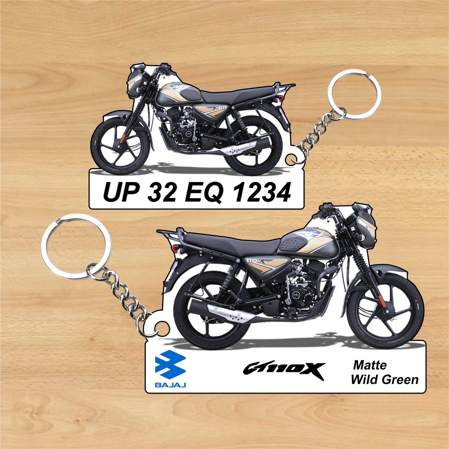 CT 110X - Personalized Bajaj Keychain - Wood, Acrylic, Metal Printed