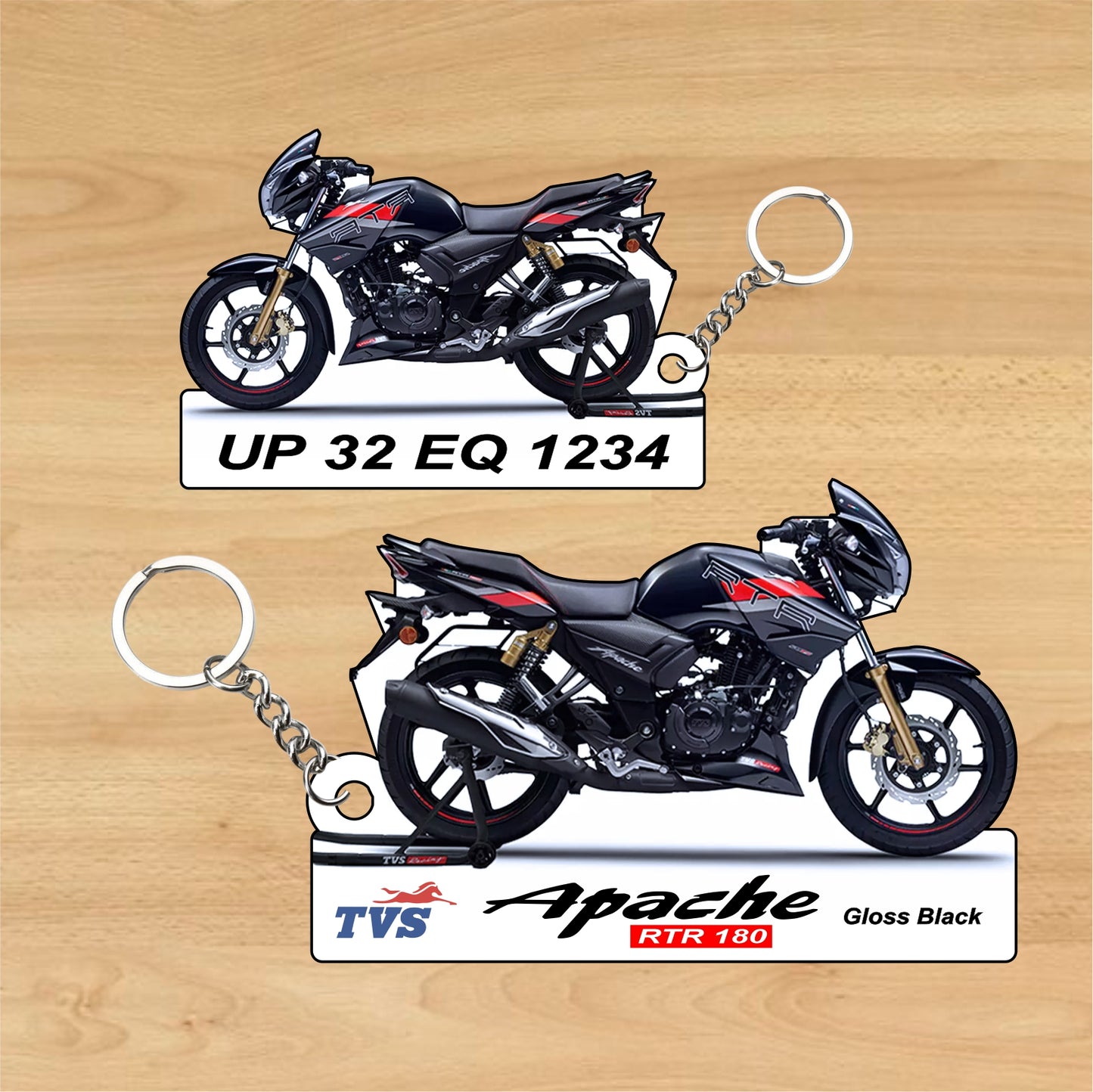 Apache RTR 180 - Personalized TVS Keychain - Wood, Acrylic, Metal Printed