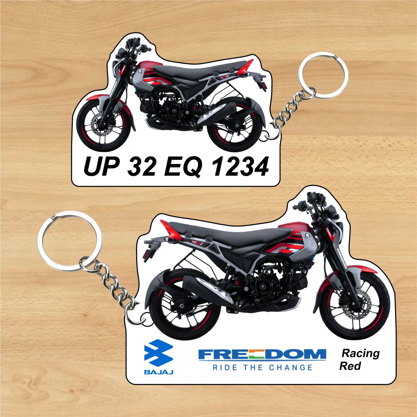Freedom 125cc - Personalized Bajaj Keychain - Wood, Acrylic, Metal Printed