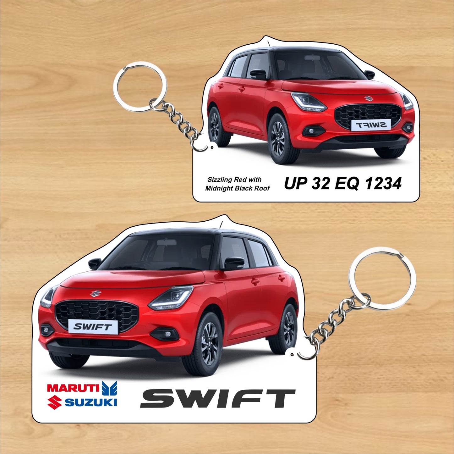Swift - Personalized Maruti Suzuki Keychain - Wood, Acrylic, Metal Printed