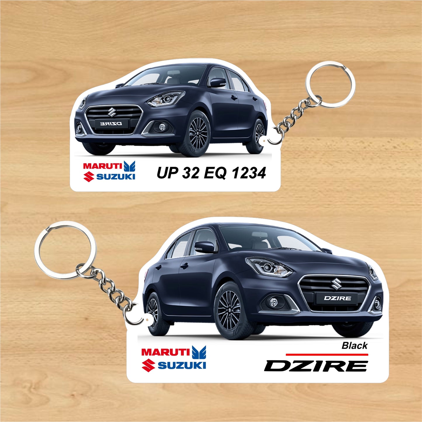 Dzire - Personalized Maruti Suzuki Keychain - Wood, Acrylic, Metal Printed