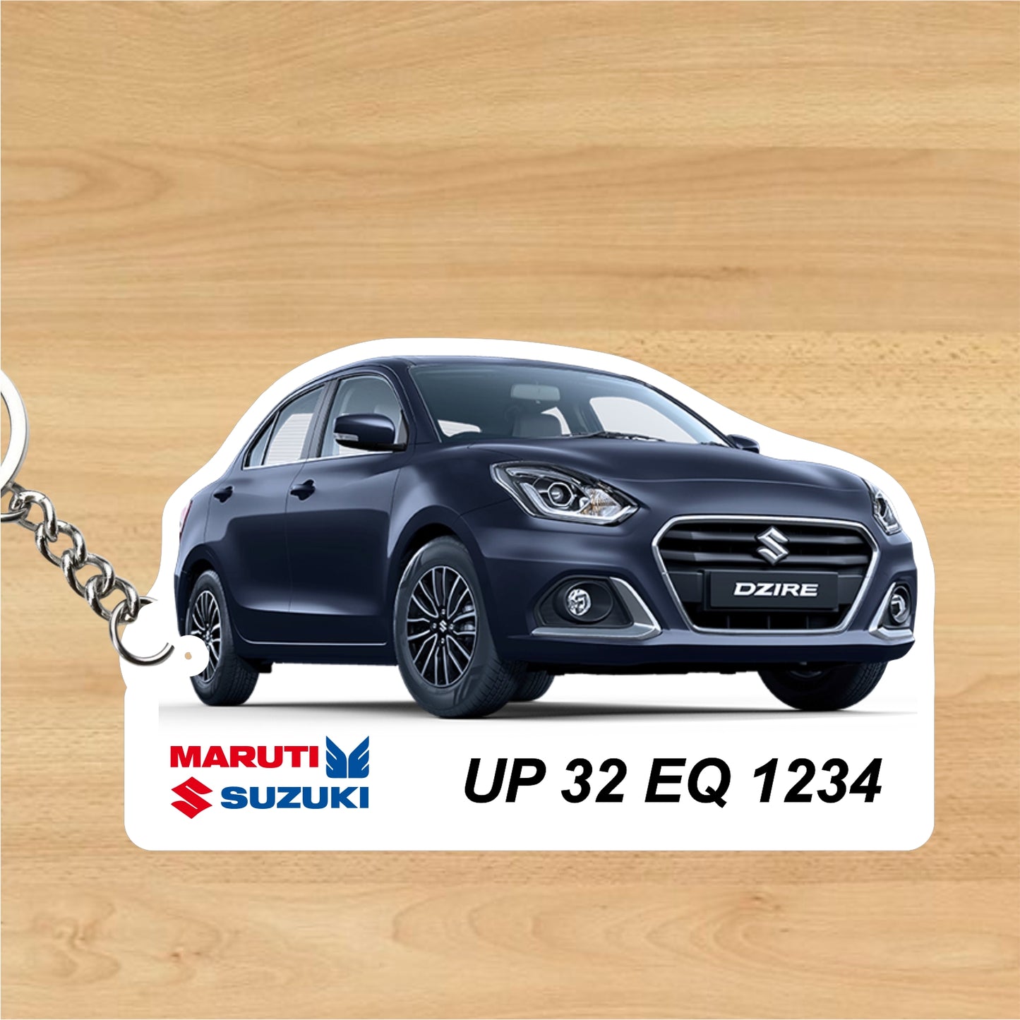 Dzire - Personalized Maruti Suzuki Keychain - Wood, Acrylic, Metal Printed