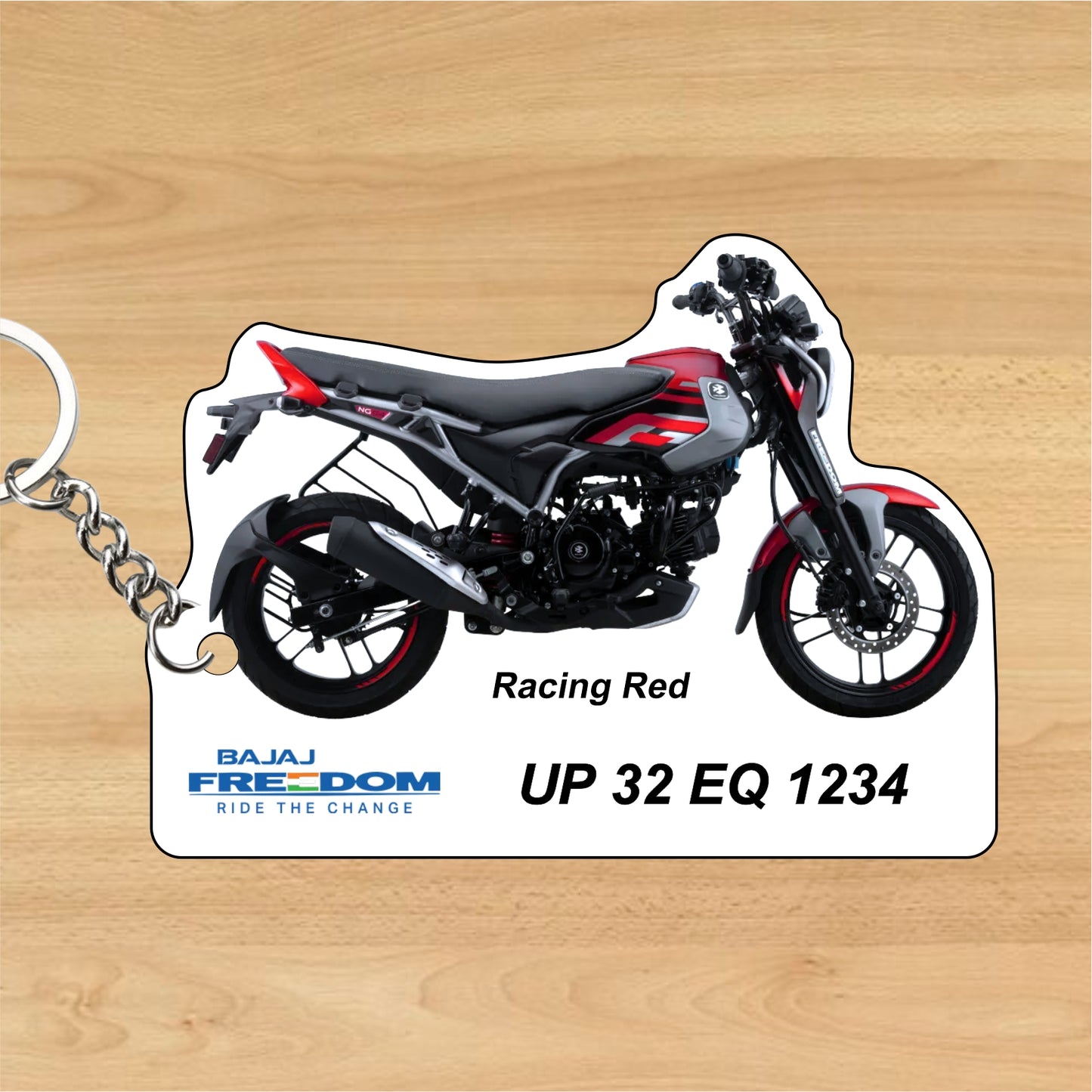 Freedom 125cc - Personalized Bajaj Keychain - Wood, Acrylic, Metal Printed