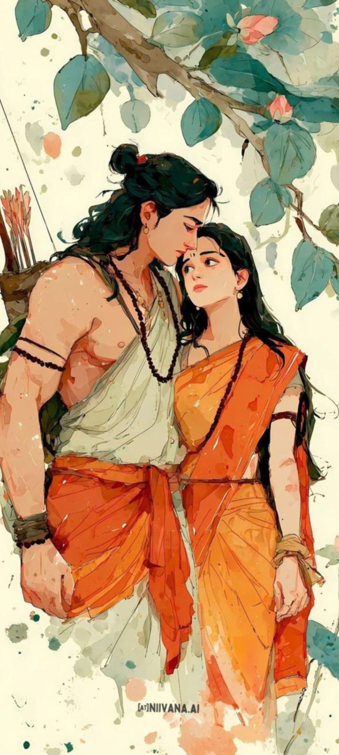 Lord Rama & Sita Watercolour Acrylic Wall Art