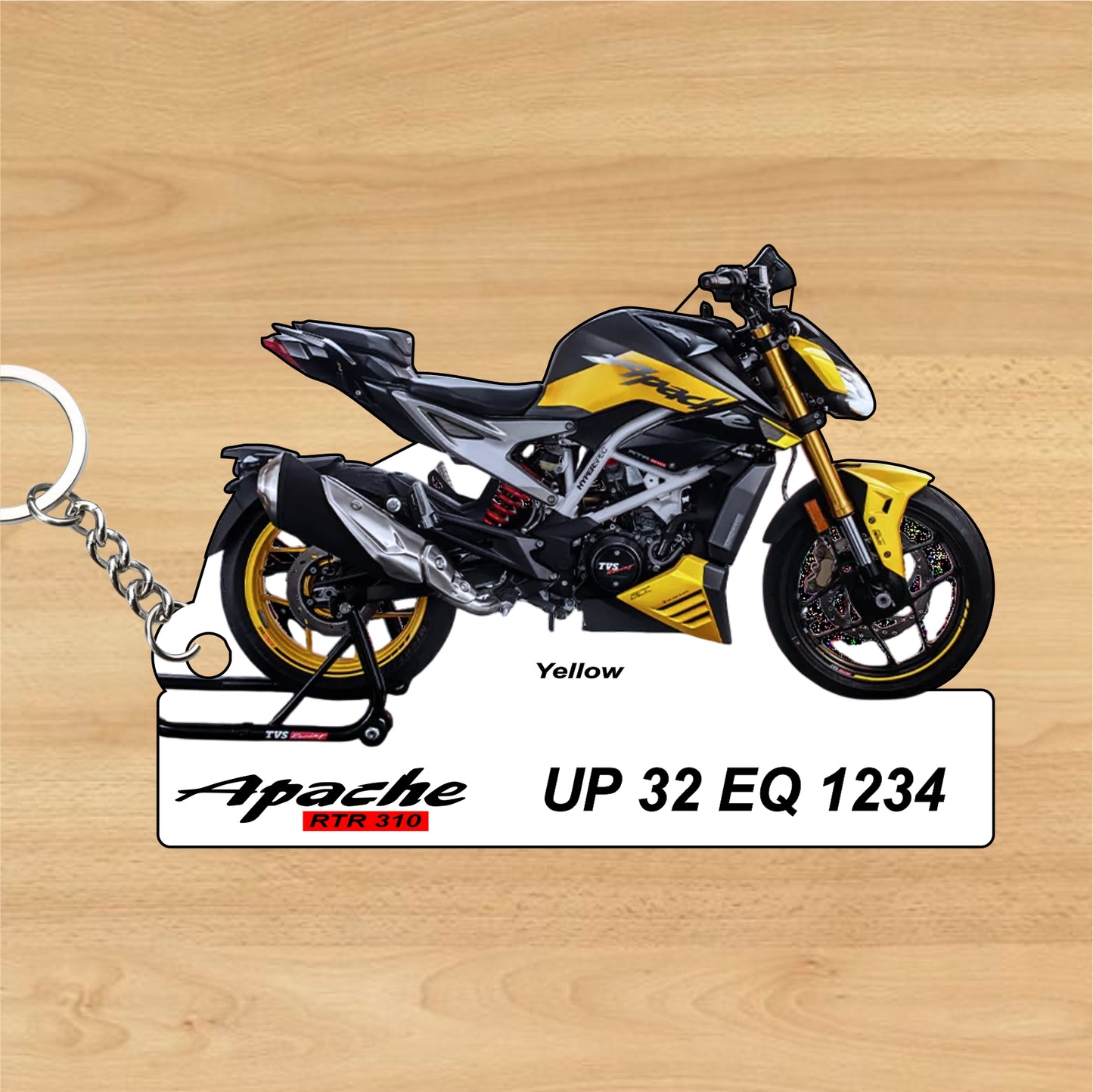 Apache RTR 310 - Personalized TVS Keychain - Wood, Acrylic, Metal Printed
