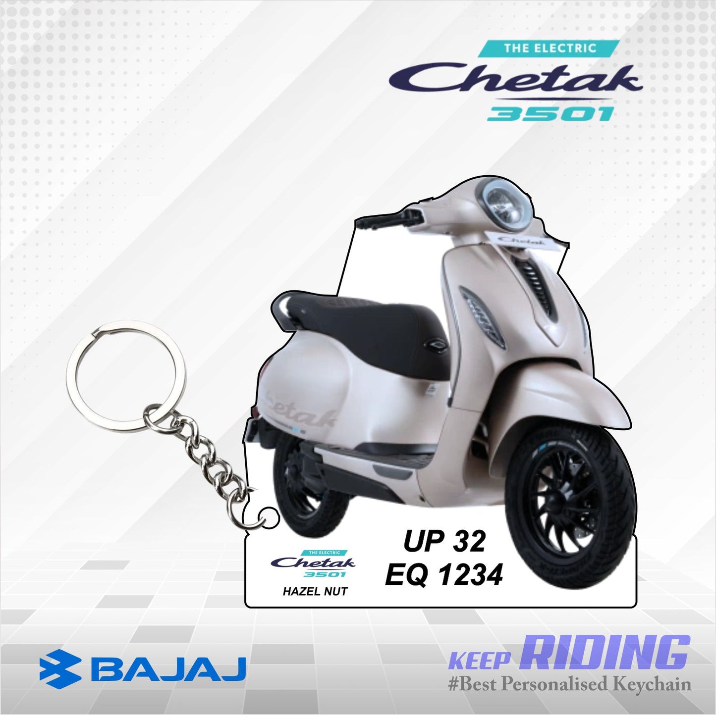CHETAK 3501 - Personalized Bajaj Scooter Keychain - Wood, Acrylic, Metal Printed