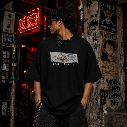 Monkey D Luffy Oversized T-Shirt – Anime Back Print Black Streetwear Tee for Men