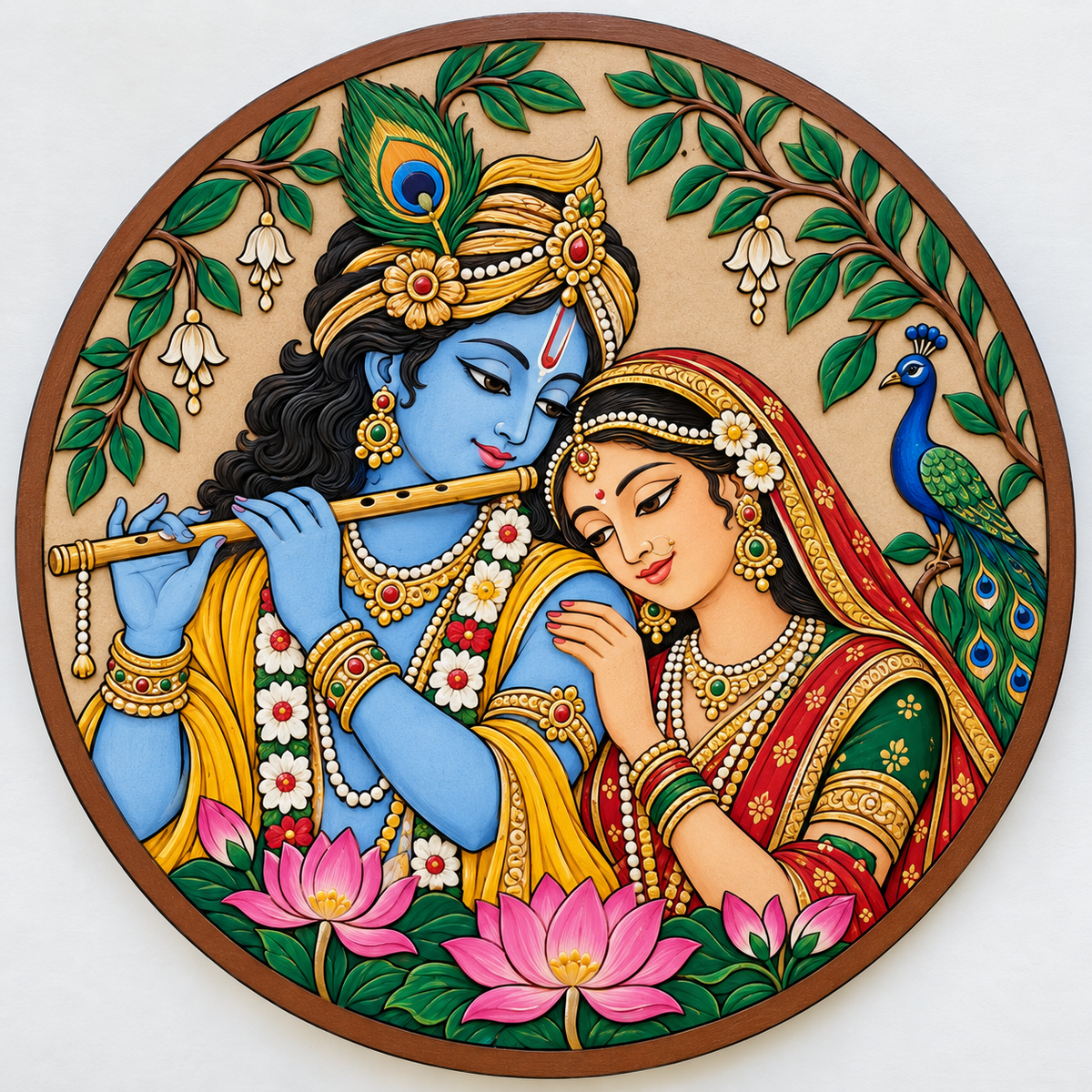 Radha Krishna Fine Art Portrait Pre-Marked Round MDF Board - DIY - Pre-Marked MDF
