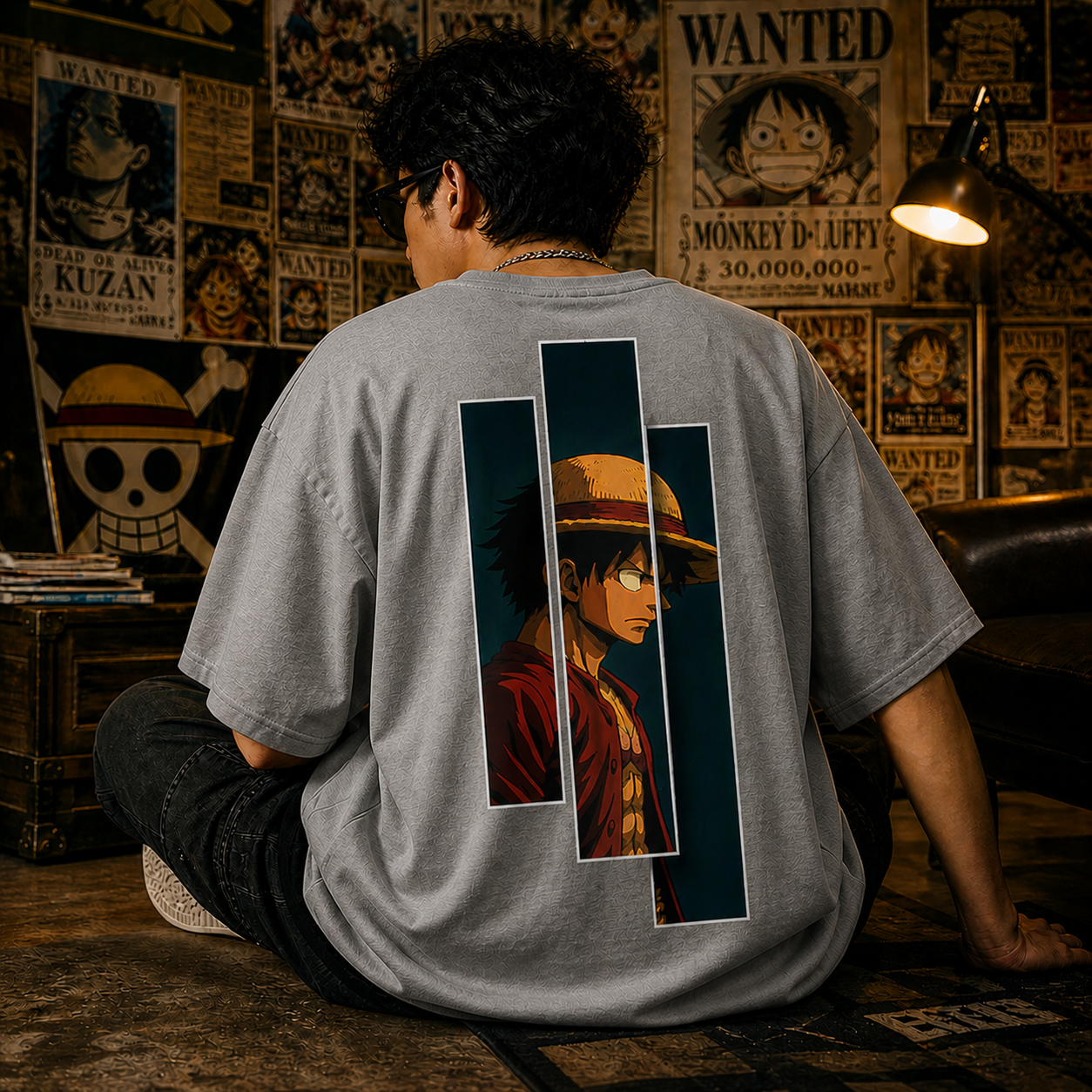Anime Luffy Oversized Back Print T-Shirt | Oversized | Cotton Bio Wash - Graphic Printed T-shirt
