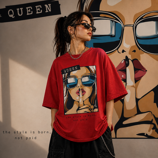 Cartoon Girl in Sunglasses | Oversized | Cotton Bio Wash - Graphic Printed T-shirt