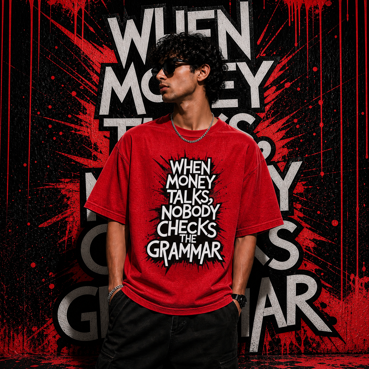 Money talks nobody checks the grammar | Cotton Bio Wash - Graphic
