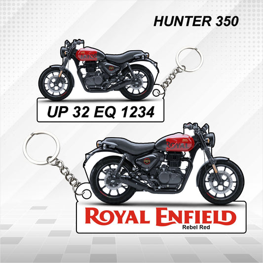 Hunter 350 - Personalized Royal Enfield Keychain - Wood, Acrylic, Metal Printed