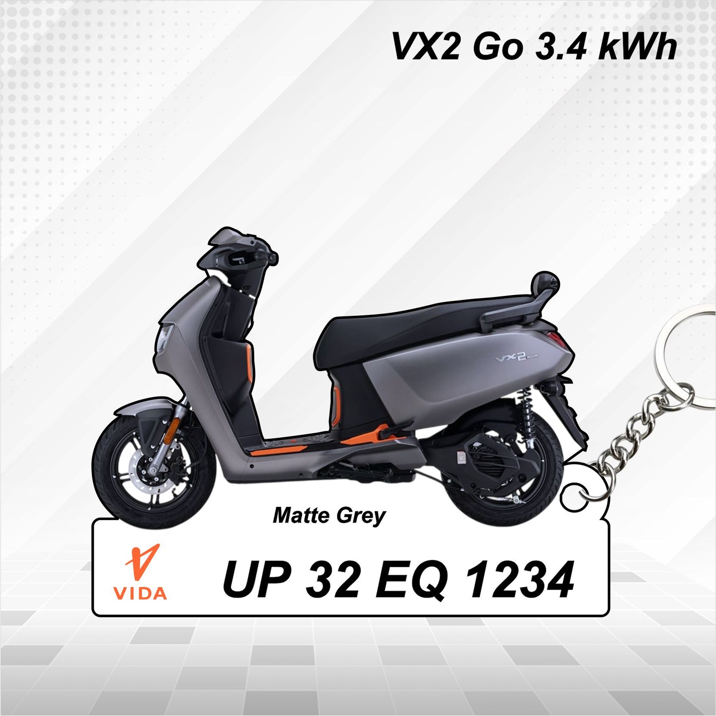 VIDA VX2 Go 3.4 kWh - Personalized Hero Keychain - Wood, Acrylic, Metal Printed