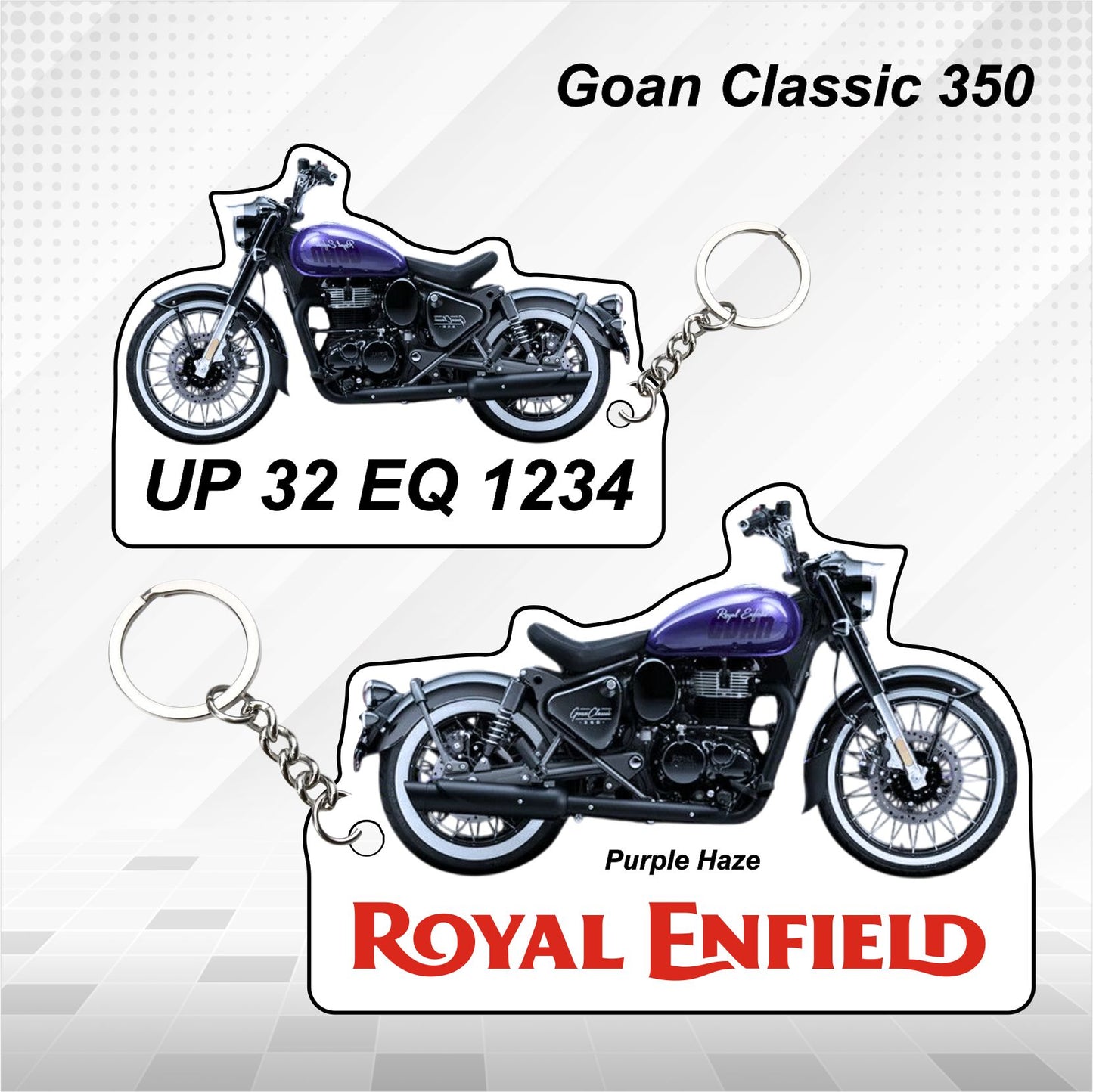 Goan Classic 350 - Personalized Royal Enfield Keychain - Wood, Acrylic, Metal Printed