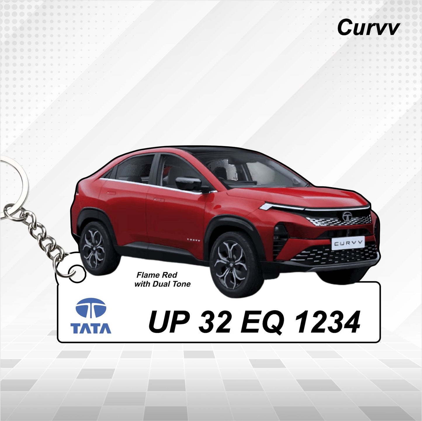 Curvv - Personalized Tata Car Keychain - Wood, Acrylic, Metal Printed