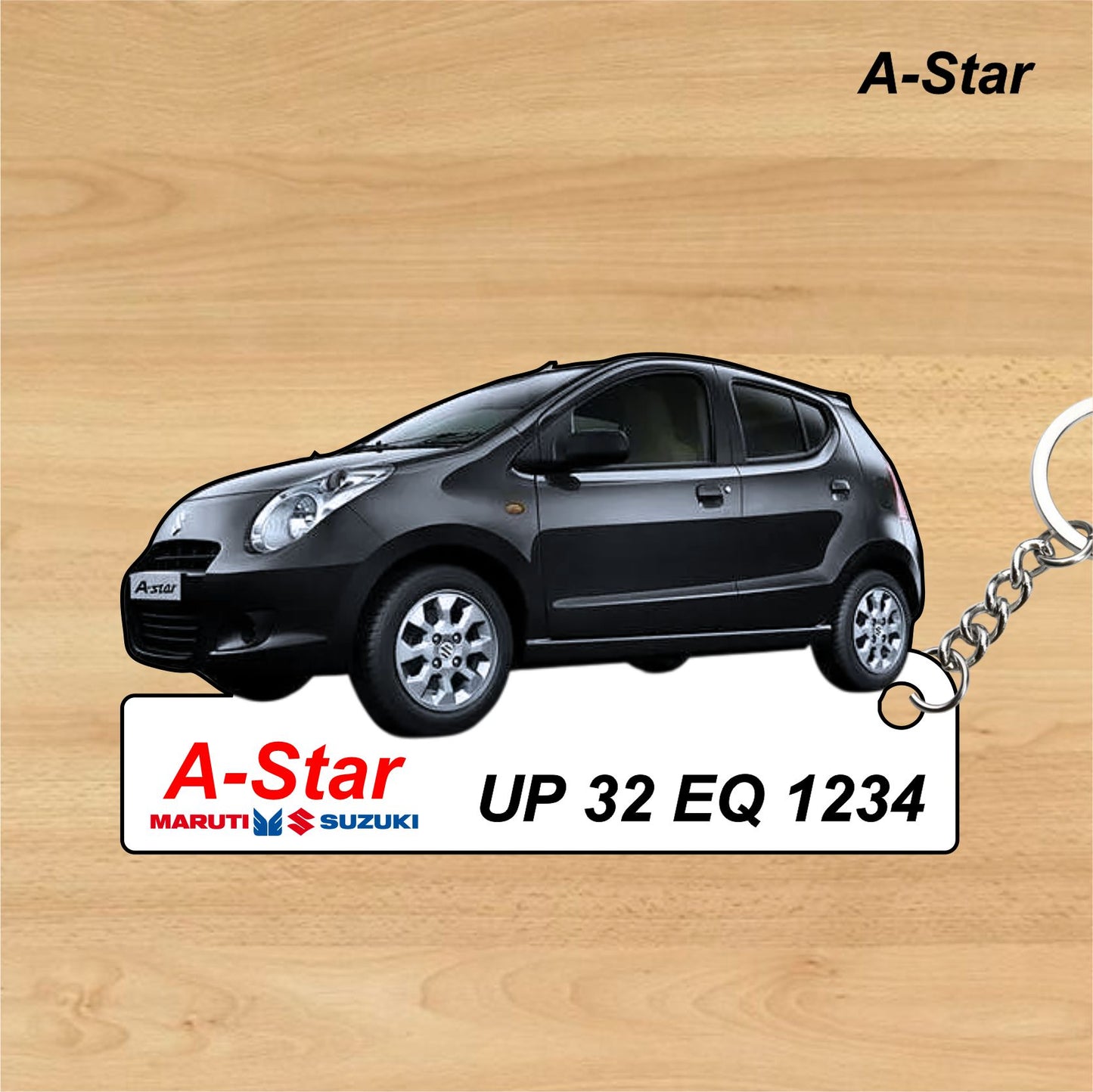 A-Star - Personalized Maruti Suzuki Keychain - Wood, Acrylic, Metal Printed