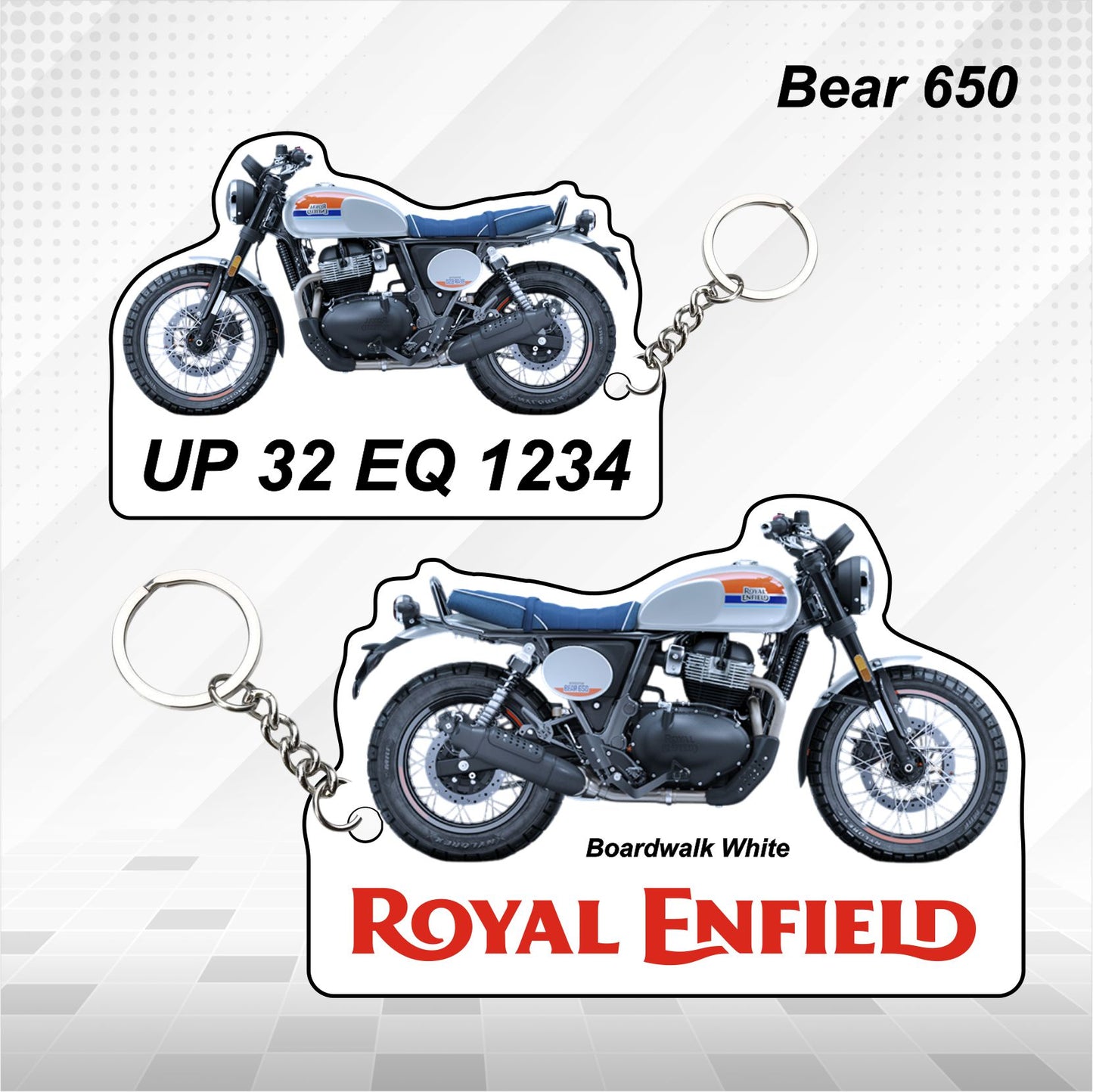 Bear 650 - Personalized Royal Enfield Keychain - Wood, Acrylic, Metal Printed