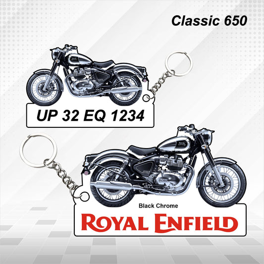 Classic 650 - Personalized Royal Enfield Keychain - Wood, Acrylic, Metal Printed