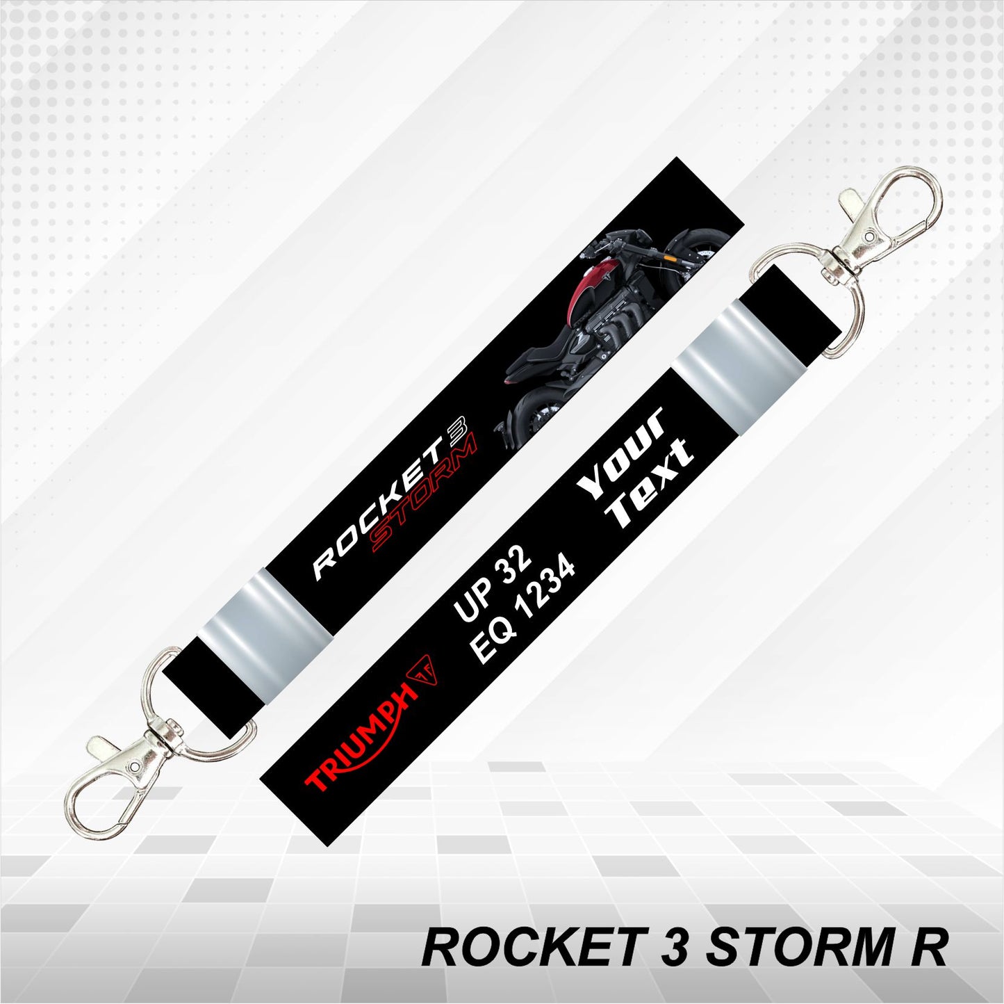 ROCKET 3 STORM R - Personalized Triumph Keychain - Wood, Acrylic, Metal Printed, Lanyard
