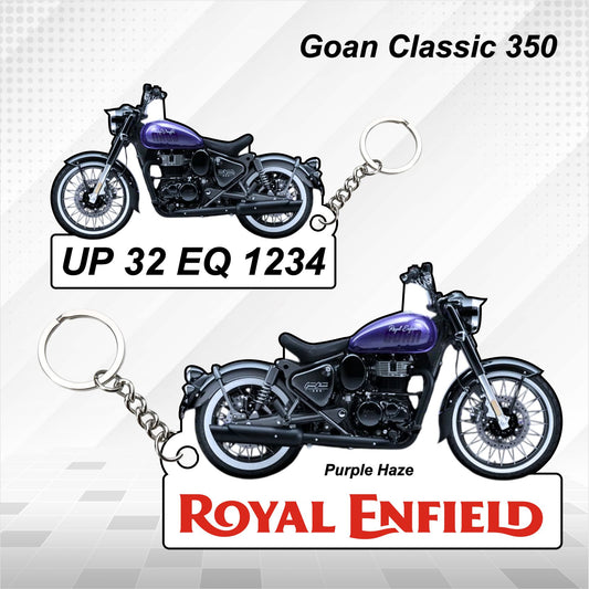 Goan Classic 350 - Personalized Royal Enfield Keychain - Wood, Acrylic, Metal Printed