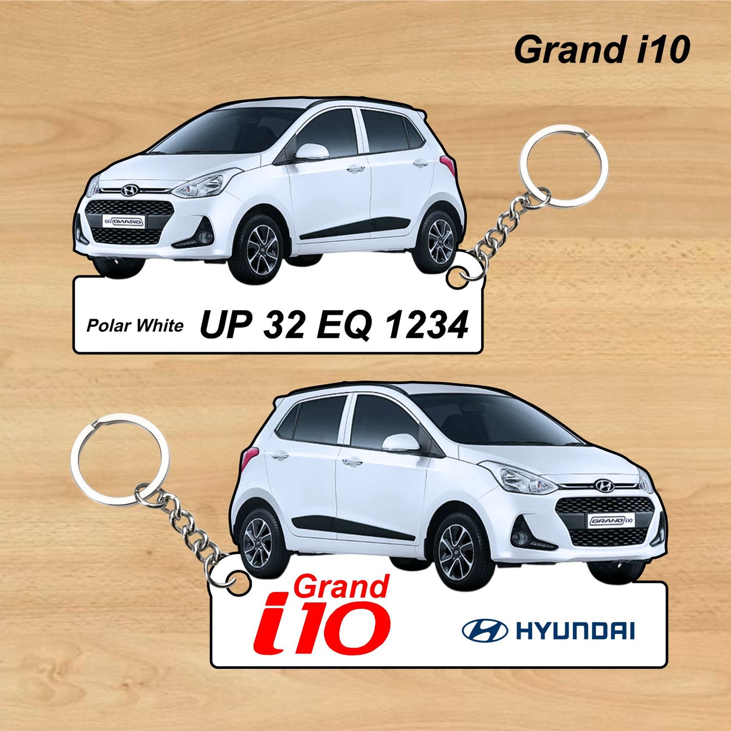 Grand i10 - Personalized Hyundai Car Keychain - Wood, Acrylic, Metal Printed