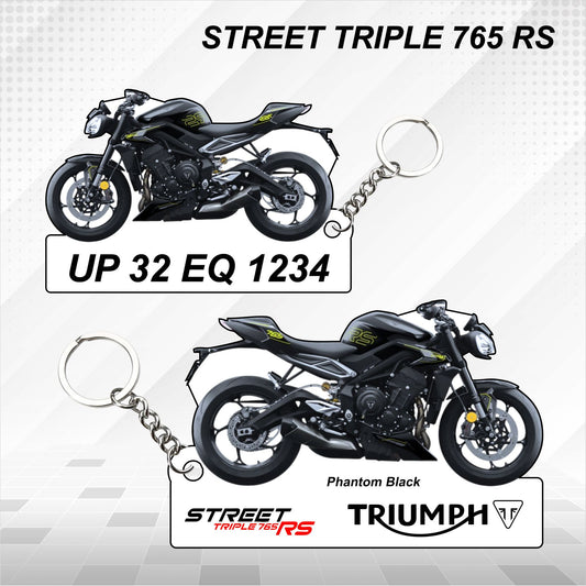 STREET TRIPLE 765 RS - Personalized Triumph Keychain - Wood, Acrylic, Metal Printed, Lanyard