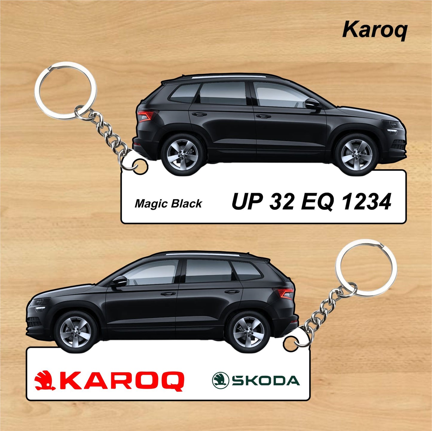 Karoq - Personalized Skoda Car Keychain - Wood, Acrylic, Metal Printed