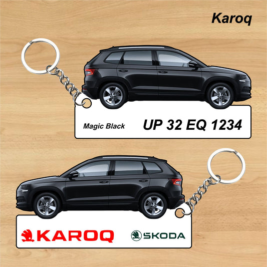 Karoq - Personalized Skoda Car Keychain - Wood, Acrylic, Metal Printed