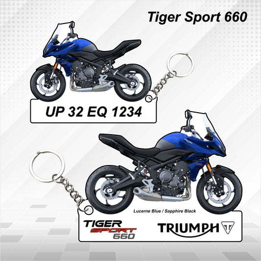 Tiger Sport 660 - Personalized Triumph Keychain - Wood, Acrylic, Metal Printed, Lanyard