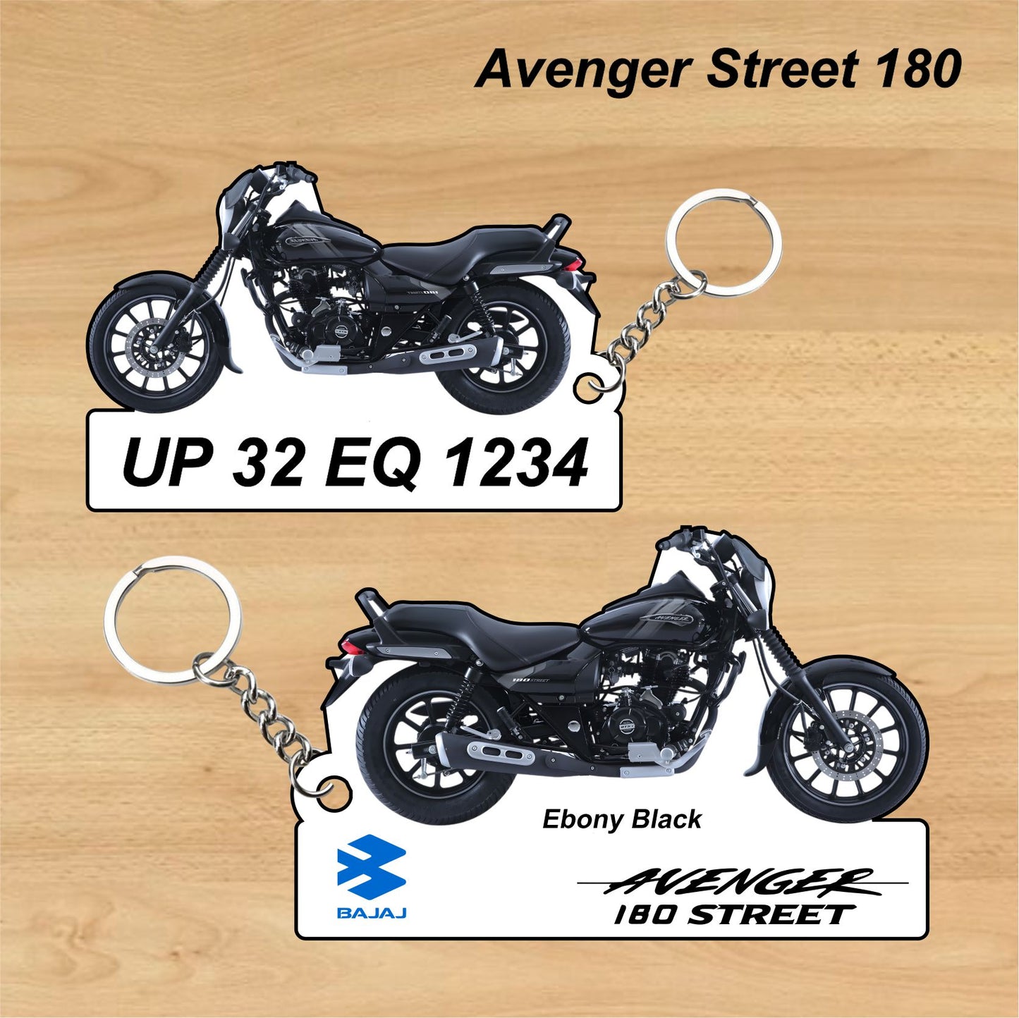 Avenger Street 180 - Personalized Bajaj Keychain - Wood, Acrylic, Metal Printed